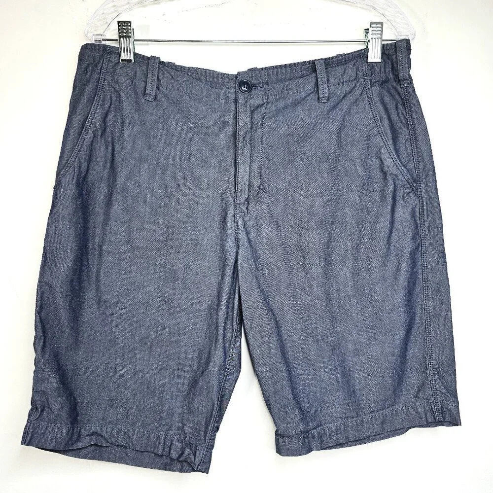Express Dark Blue Chambray 33x10 Flat Front Chino Shorts